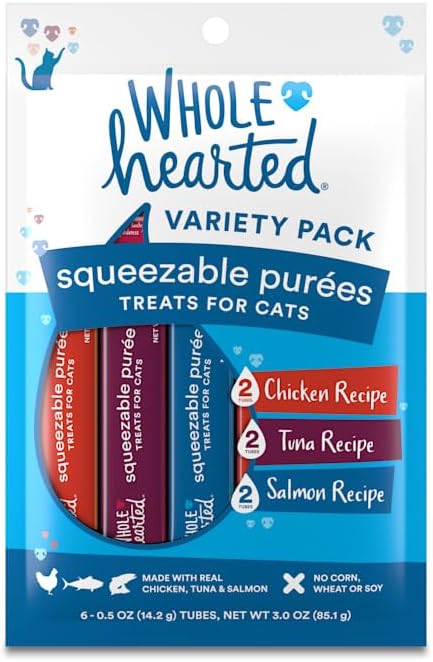 WholeHearted Squeezable Puree Cat Treat Variety Pack, 0.5 oz., Count of 6