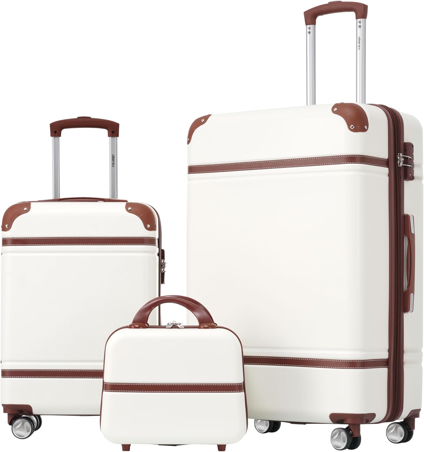 Merax Luggage Set 2 Piece Suitcase Set with Cosmetic Case Expandable Spinner Wheels Vintage Luggage Sets(White,20+28)