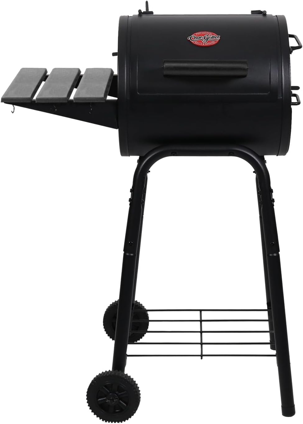 Char-Griller Patio Pro Charcoal Grill and Smoker with Cast Iron Grates, Premium Metal Shelf and Damper Control, 250 Cooking Square Inches in Black, Model 1616