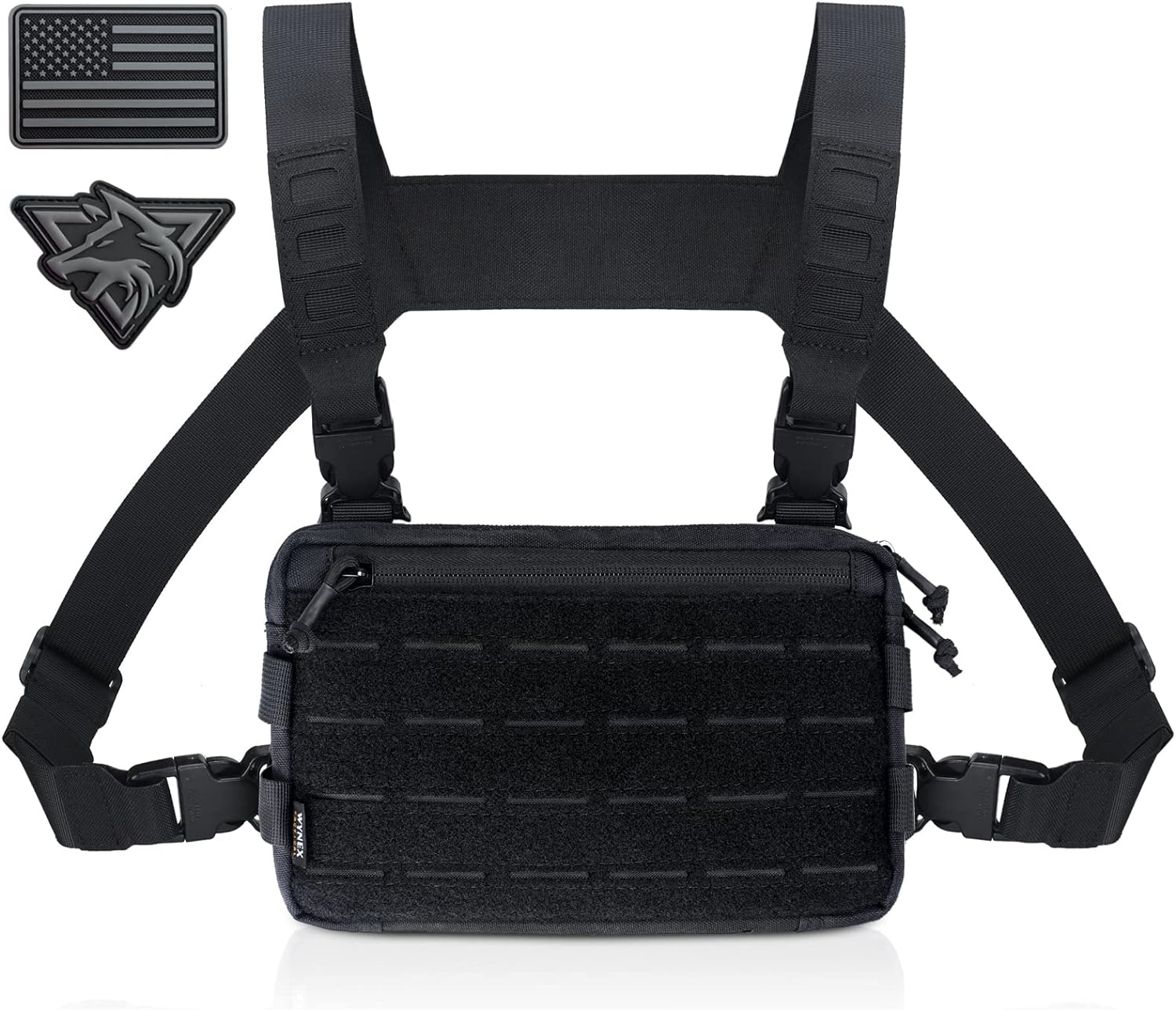 WYNEX Tactical Chest Rig Pack for Men, Running Chest Bag with Front Loop Airsoft Recon Chest Rigs for Hunting Outdoor EDC Combat Patch Included Black