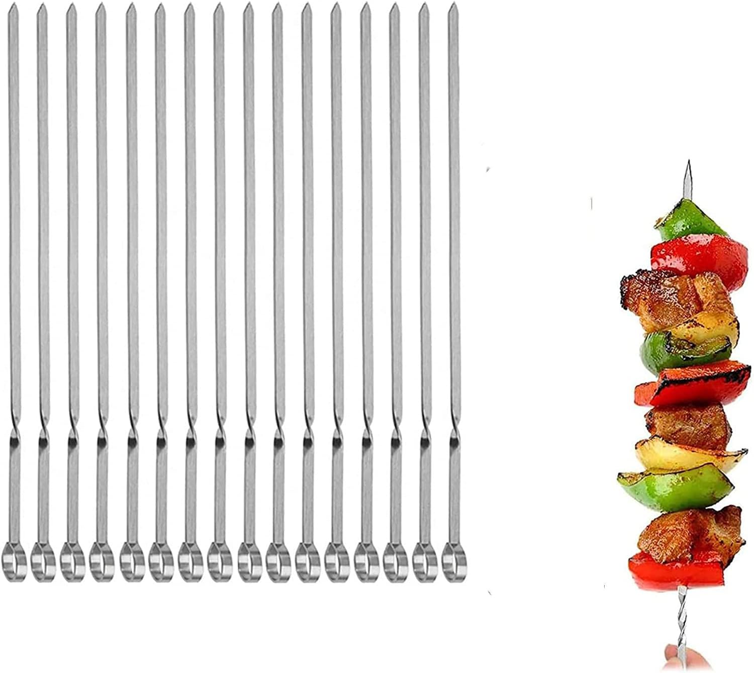 Metal Skewers for Grilling,Kabob Skewers,Flat BBQ Barbecue Skewer,Grilling Skewers Set,Reusable BBQ (14 skewers(16 pack))