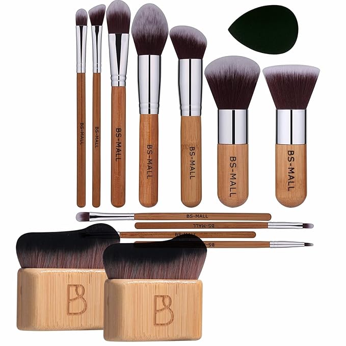 BS-MALL Makeup Brushes Set Bamboo Synthetic Kabuki Brush Set 14 Pcs