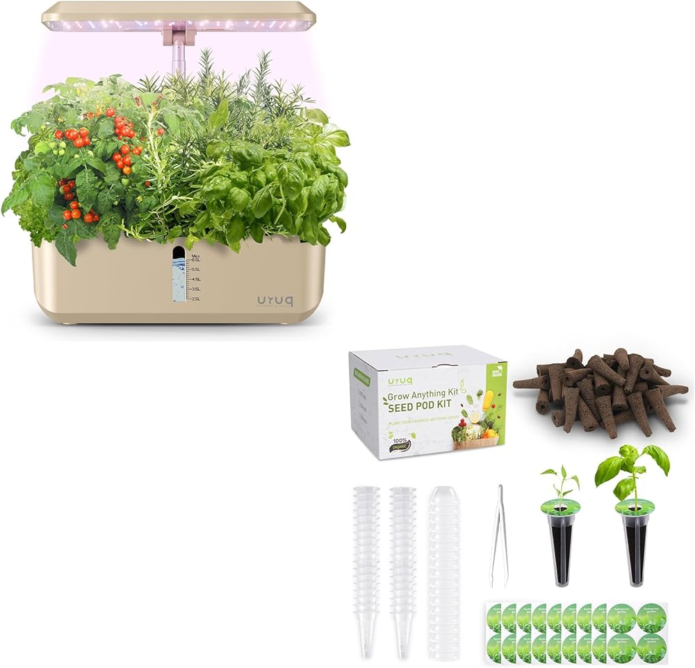 12 Pods Hydroponics Growing System Indoor Garden Gold & 140Pcs Hydroponic Pods Supplies