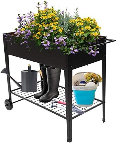 Aveyas Mobile Metal Raised Garden Bed Cart with Legs, Elevated Tall Planter Box with Wheels for Outdoor Indoors House Patio Backyard Vegetables Tomato DIY Herb Grow (Black)