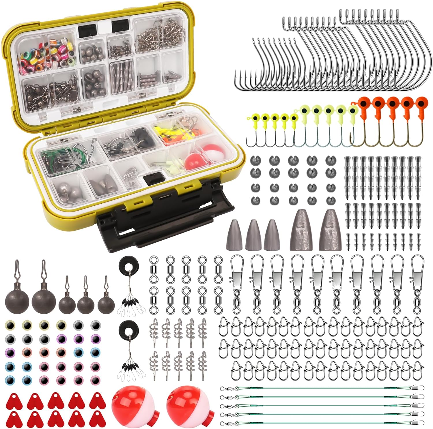 TRUSCEND Widely Used Fishing Tackle & Accessories Kit Worth Ever Penny, Fishing Tackle Box with Tackle Included, Fishing Sinker Weight Hook Swivels Snap Leader Lure, Economic/Giftable Fishing Gear Set