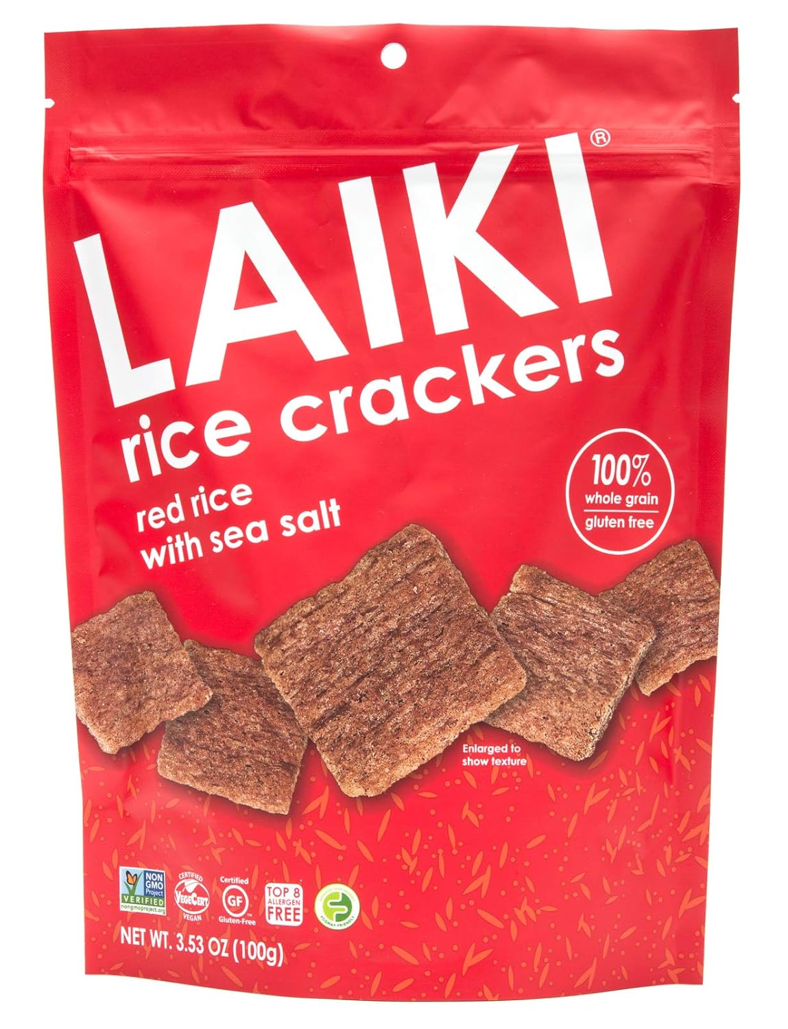 LAIKI Gluten Free Rice Crackers, Red Rice, Resealable 3.53 Ounce Bag