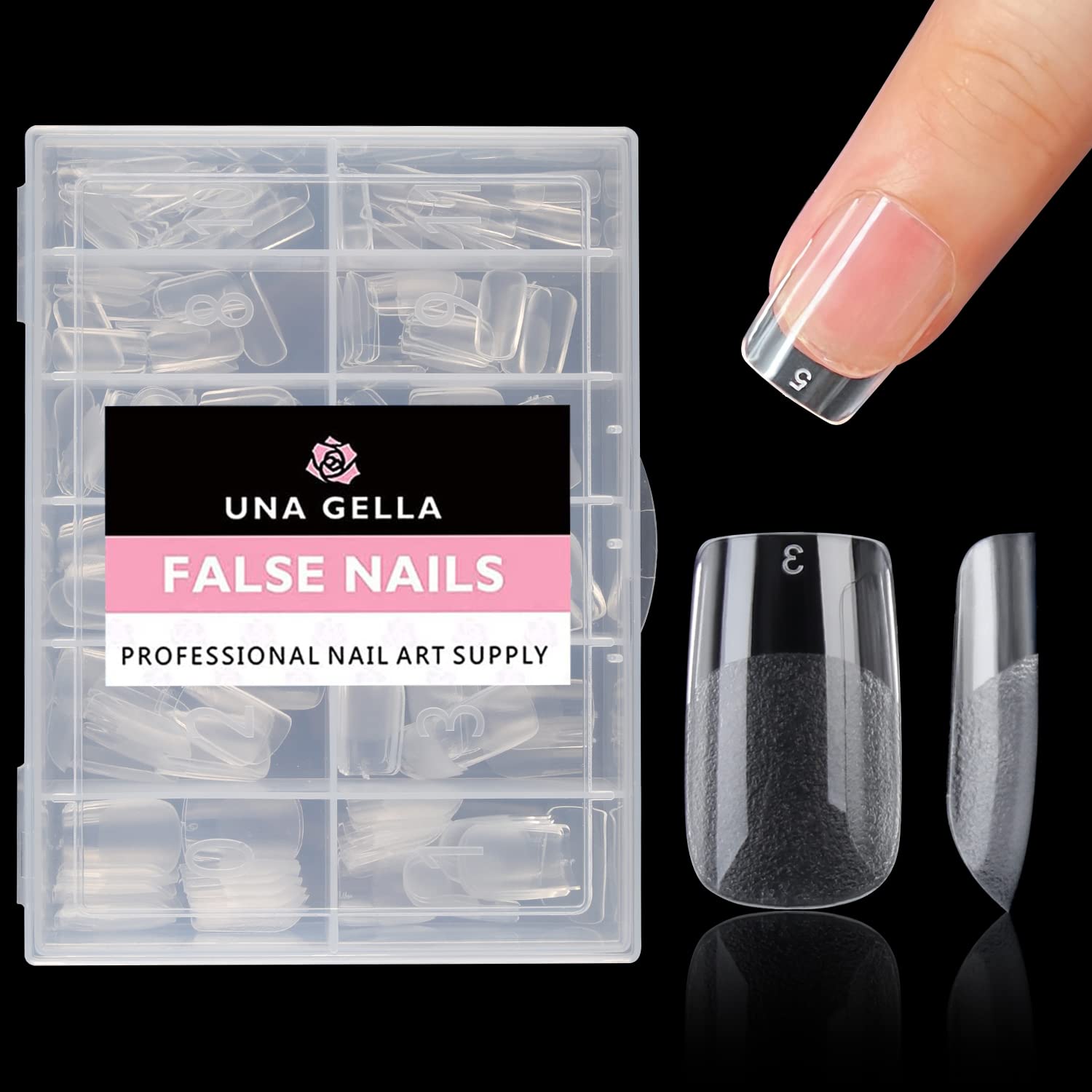 UNA GELLA 504PCS Short Nail Tips Square Shape Nail Extension Square Pre Etched Gel X Fake Nails Tips No C Curve For Women DIY French Style Salon At Home Full Cover Soft Acrylic False Tips 12 Sizes