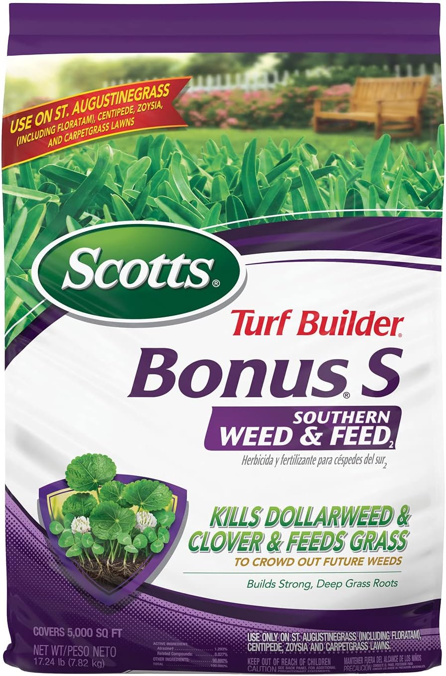 Scotts Turf Builder Bonus S Southern Weed & Feed2, Weed Killer and Lawn Fertilizer, 5,000 sq. ft., 17.24 lbs.