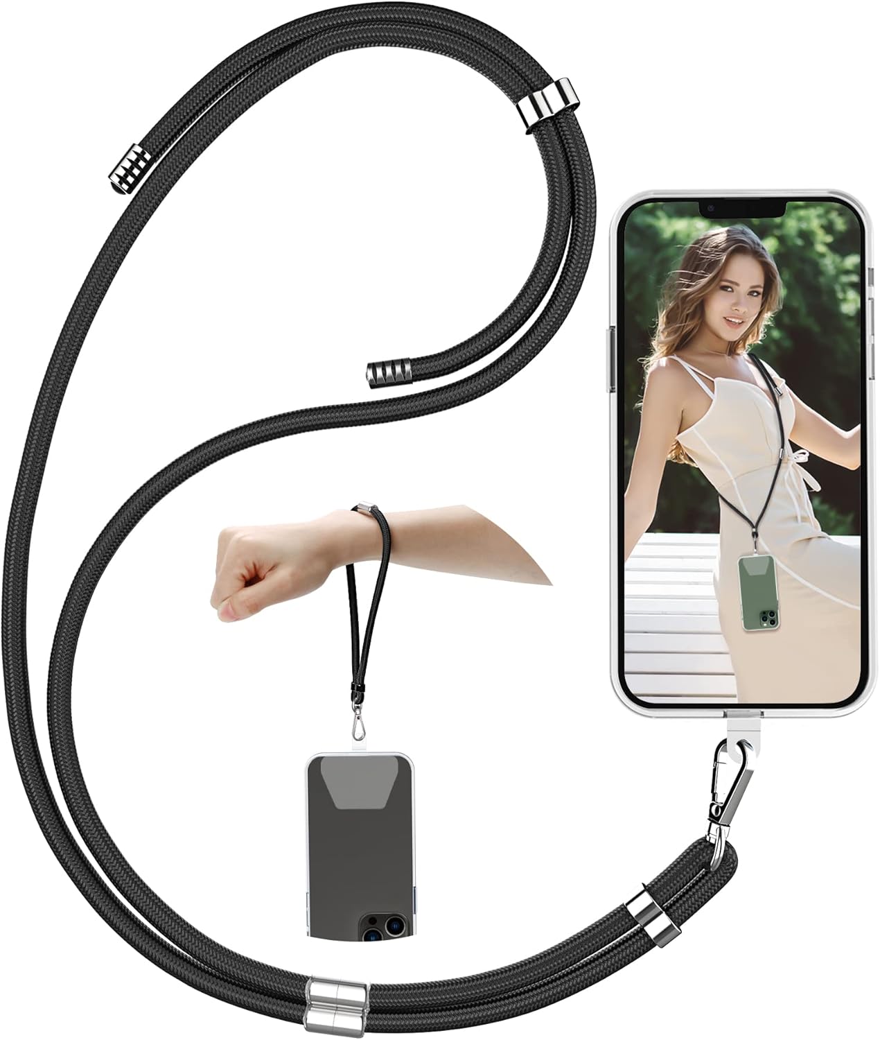 SHANSHUI Cell Phone Lanyard, Universal Detachable Crossbody Lanyard,Necklace Lanyard & Wrist Strap with Phone Patch for All Smartphones - Black