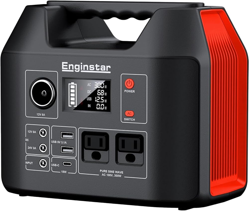 EnginStar Portable Power Station 150W is a very impressive power station.  I got it as a gift 2 years ago and it has held up very well.. The best thing I love about it is the charge doesnt bleed off over time.  You can charge it and forget it til you need it..