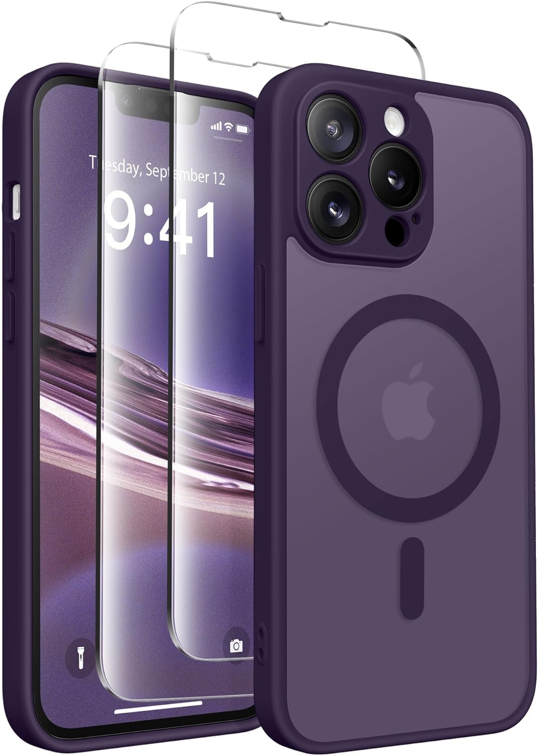 Magnetic for iPhone 13 Pro Max Case, [Compatible with MagSafe] [Full Camera Protection] Shockproof Protective Women Translucent Matte Phone Case for iPhone 13 Pro Max 6.7'', Deep Purple