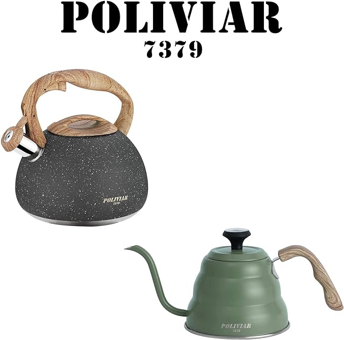 POLIVIAR 2.7 Quart Tea Kettle & 32 oz Green Pour Over Coffee Kettle Combo Package, Food Grade Stainless Steel for Good Coffee and Tea