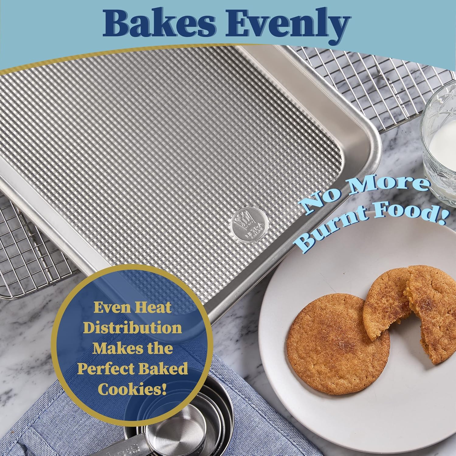 Ultra Cuisine Aluminum Pan Half Sheet Baking Pans Set of 2 - Oven-Safe and Warp-Resistant Oven Safe Baking Sheet - Easy to Clean Cookie Sheet - Even Airflow for Baking and Roasting Baking Sheet 18x13