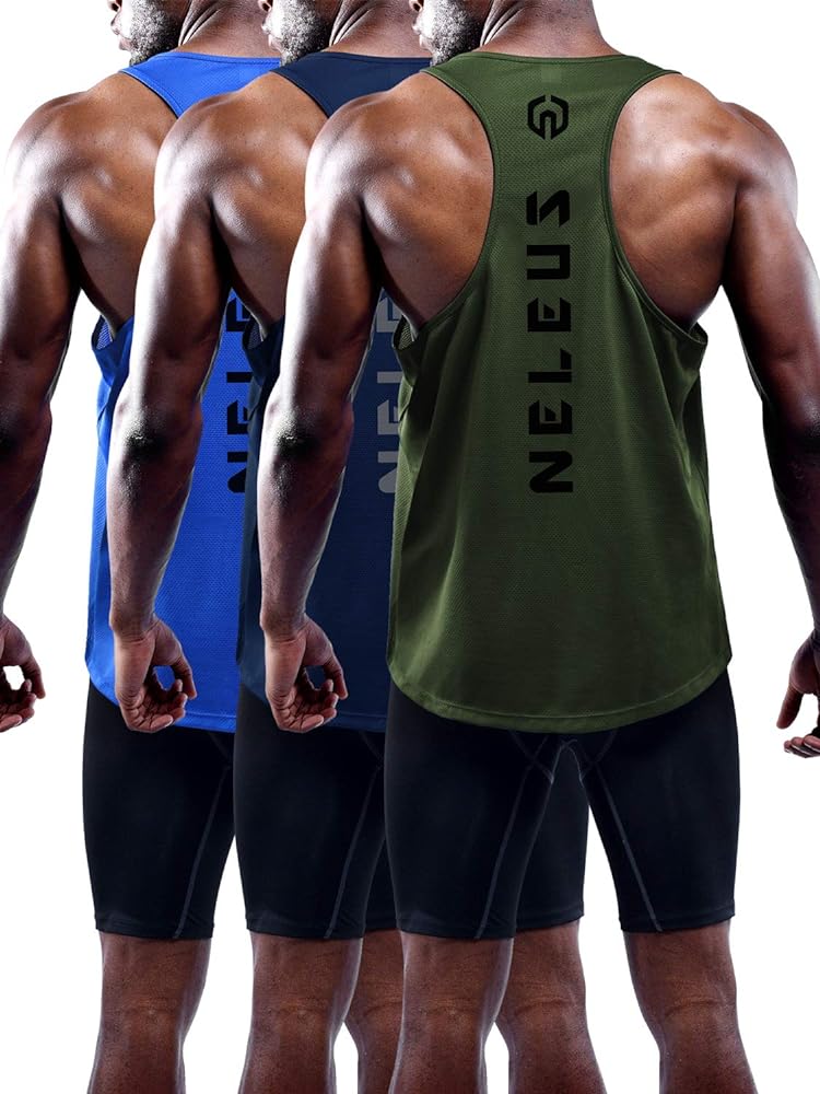 NELEUS Men's 3 Pack Dry Fit Y-Back Muscle Tank Top