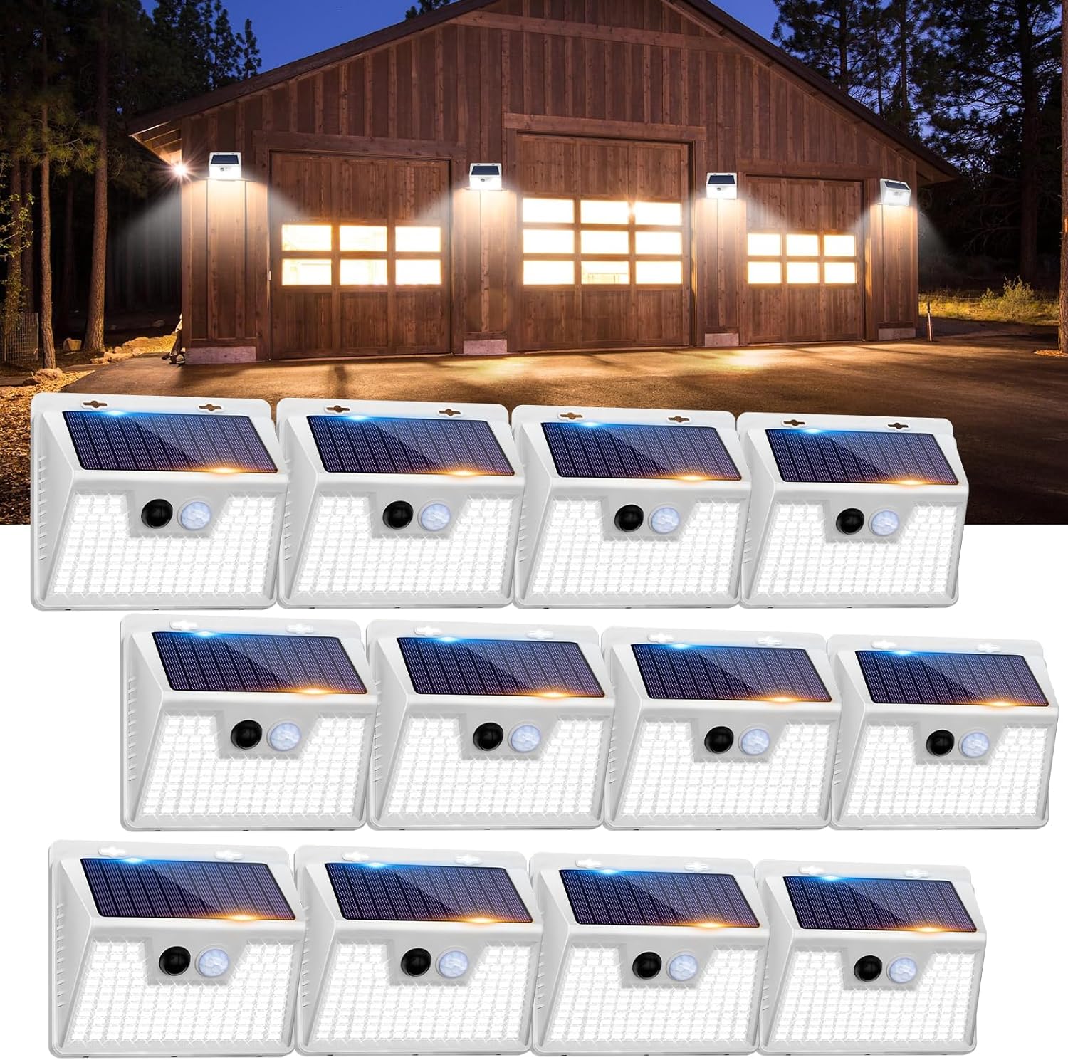 Peasur Solar Lights Outdoor Waterproof [12 Packs/140 LEDs], 3 Lighting Modes Solar Motion Sensor Light Outdoor, Ultra Bright Security Lights Outdoor Solar Lights for Outside Fence Patio Deck[White]