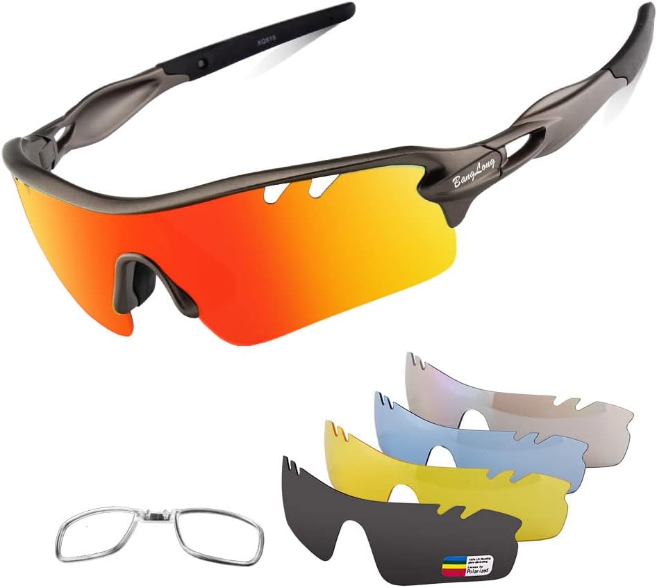 Polarized Sports Sunglasses Cycling Sun Glasses for Men Women with 5 Interchangeable Lenes for Running Baseball Golf Driving