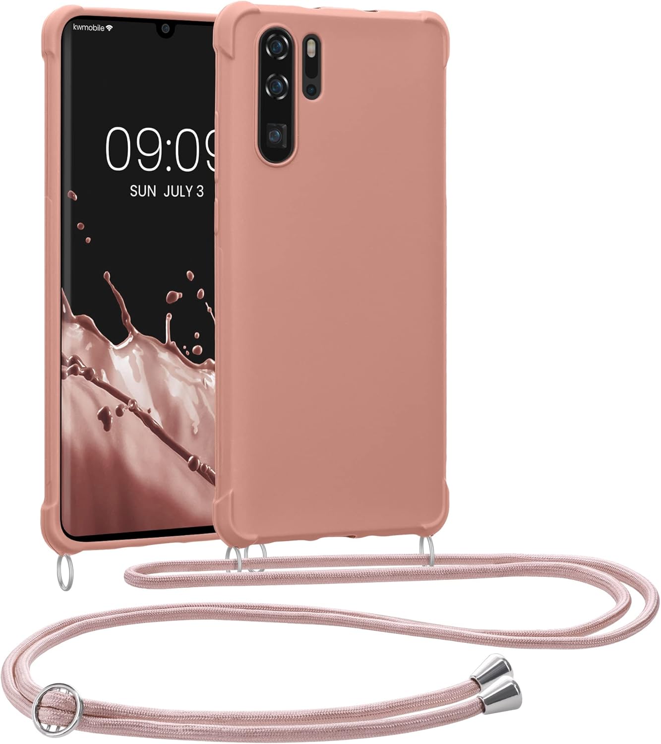 kwmobile Crossbody Case Compatible with Huawei P30 Pro Case - TPU Silicone Cover with Strap - Mother of Pearl