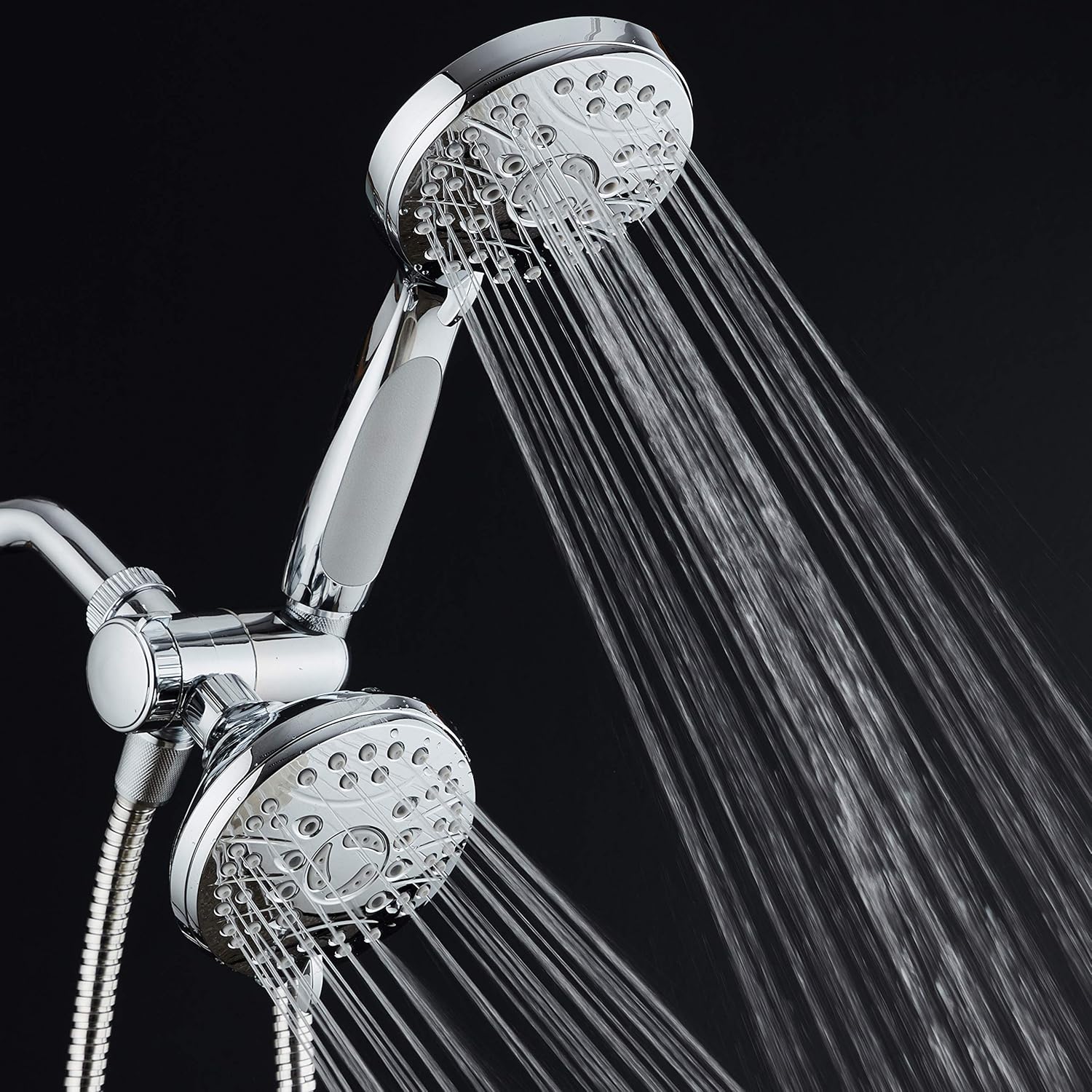 AquaSpa High Pressure 48-mode Luxury 3-way Combo  Dual Rain & Handheld Shower Head  Extra Long 6 Foot Stainless Steel Hose  Anti Slip Grip  All Chrome Finish  Extra Wall Bracket