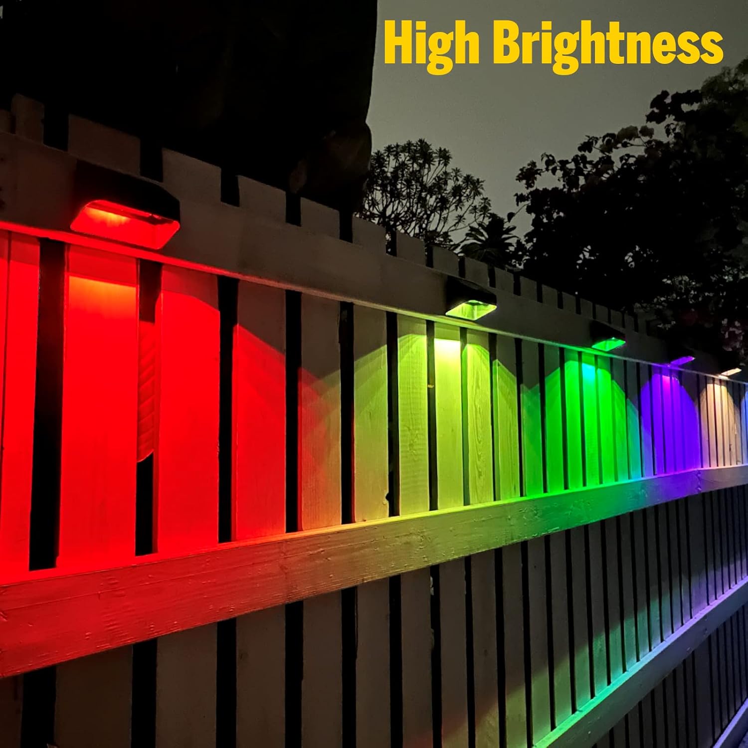 Brighter Solar Fence Lights 12 Pack, RGB 8 Colors, Dusk to Dawn Deck Light, Fence Solar Lights Outdoor IP65 Waterproof, Solar Outdoor Lights for Backyard/Railing/Wall/Step/Patio