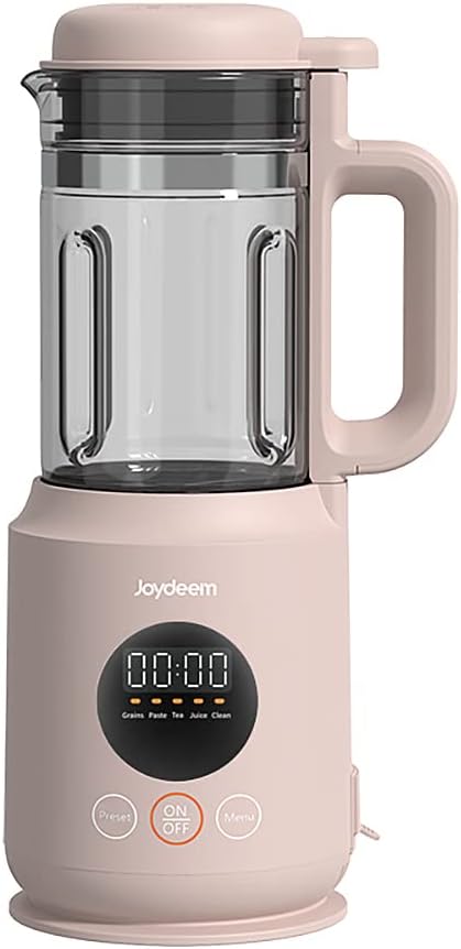 Joydeem Mini Cooking Blender, Soy Milk Maker, Personal Hot & Cold Countertop Blender for Juice Soup Tea, 12h Preset, 420ml, Pink