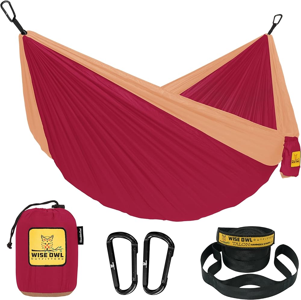 Wise Owl Outfitters Camping Hammock - Camping Essentials, Portable Hammock w/Tree Straps, Single or Double Hammock for Outside, Hiking, and Travel