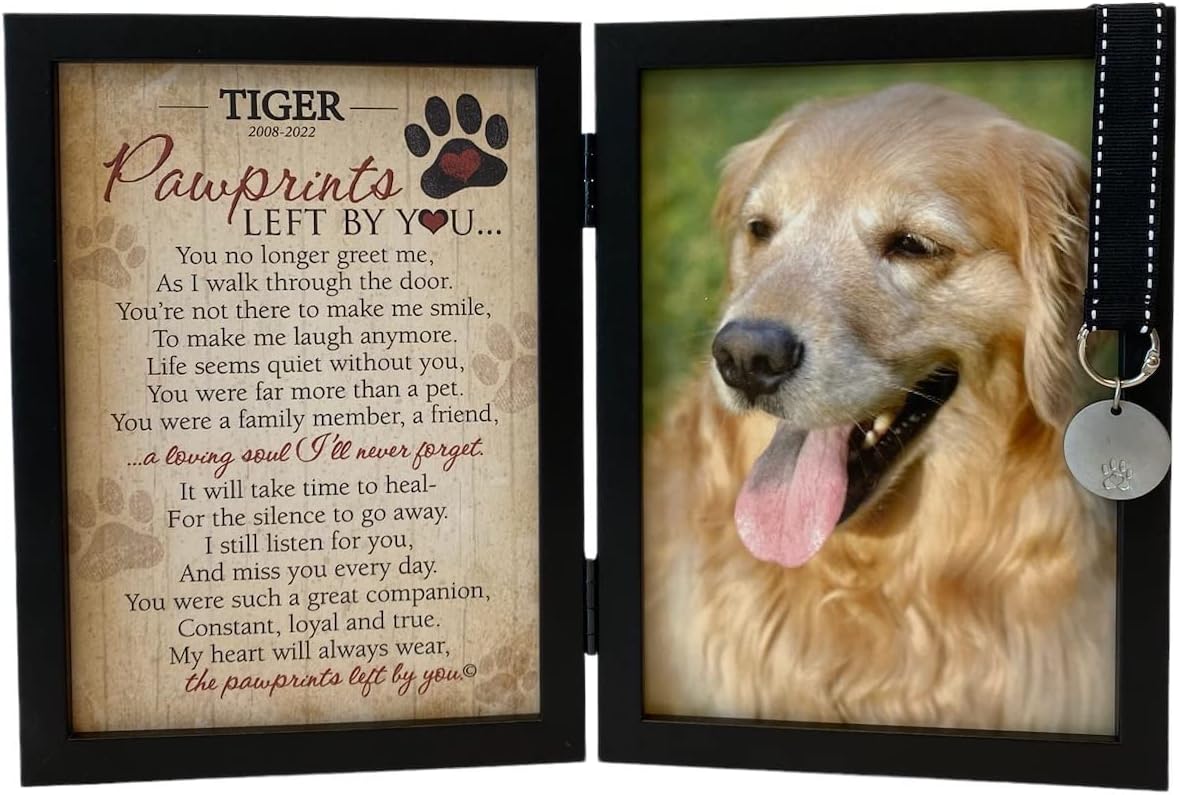 Pawprints Pet Memorial Frame with Pawprints Left by You Poem - Touching Dog Sympathy Gift for Pet Loss Remembrance (Personalized Poem Art with Tag)