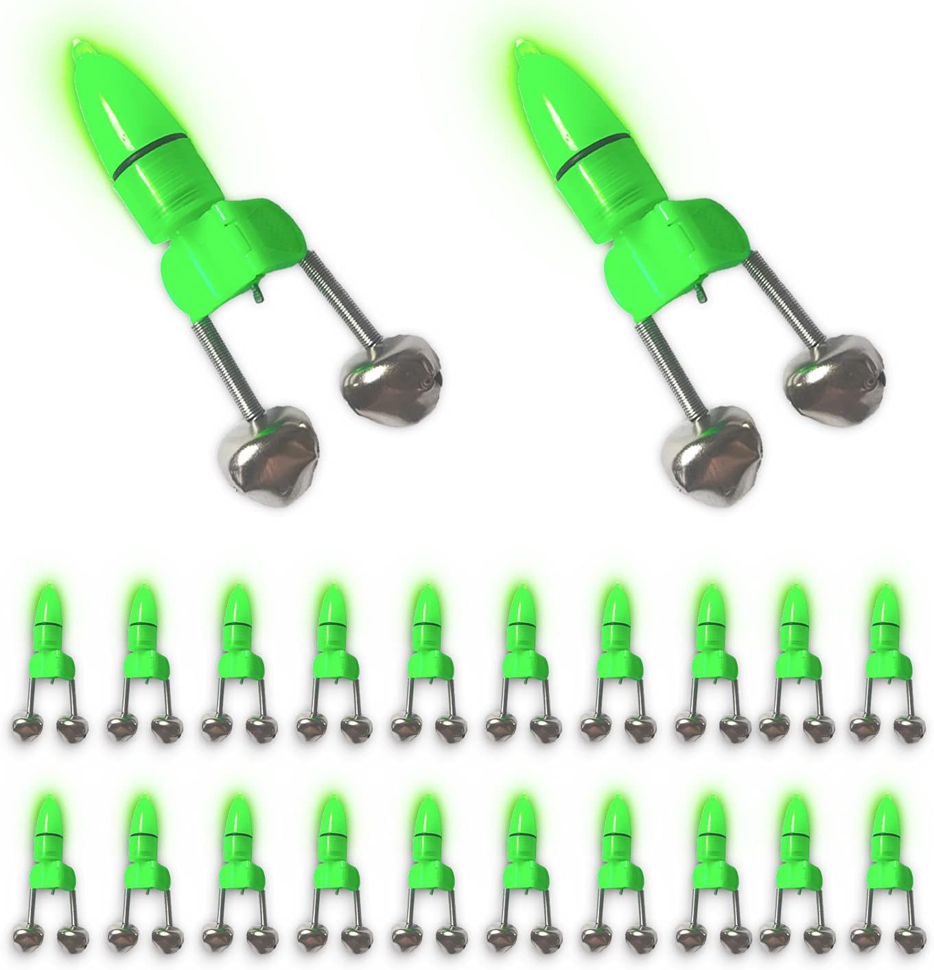 20Pcs LED Twin Bell Night Fishing Alarm Clip,Fishing Bite Alarm Indicator,LED Night Fishing Rod Bite Bait Alarm Ligh.