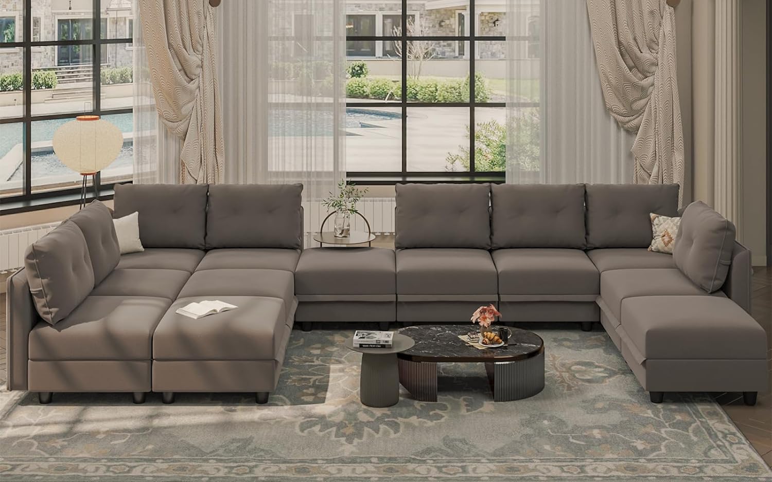 When I purchased this sectional, there weren't too many reviews, so I was really apprehensive about this purchase, especially not being able to see it in person. I was pleasantly surprised when I received the delivery. The color was beautiful and the sectional was every bit as nice as it is shown. I had a minor issue and customer service was wonderful, not only with correspondence, but with assistance. The only negative thing I would have to say is that the back of the sectional is a little low,