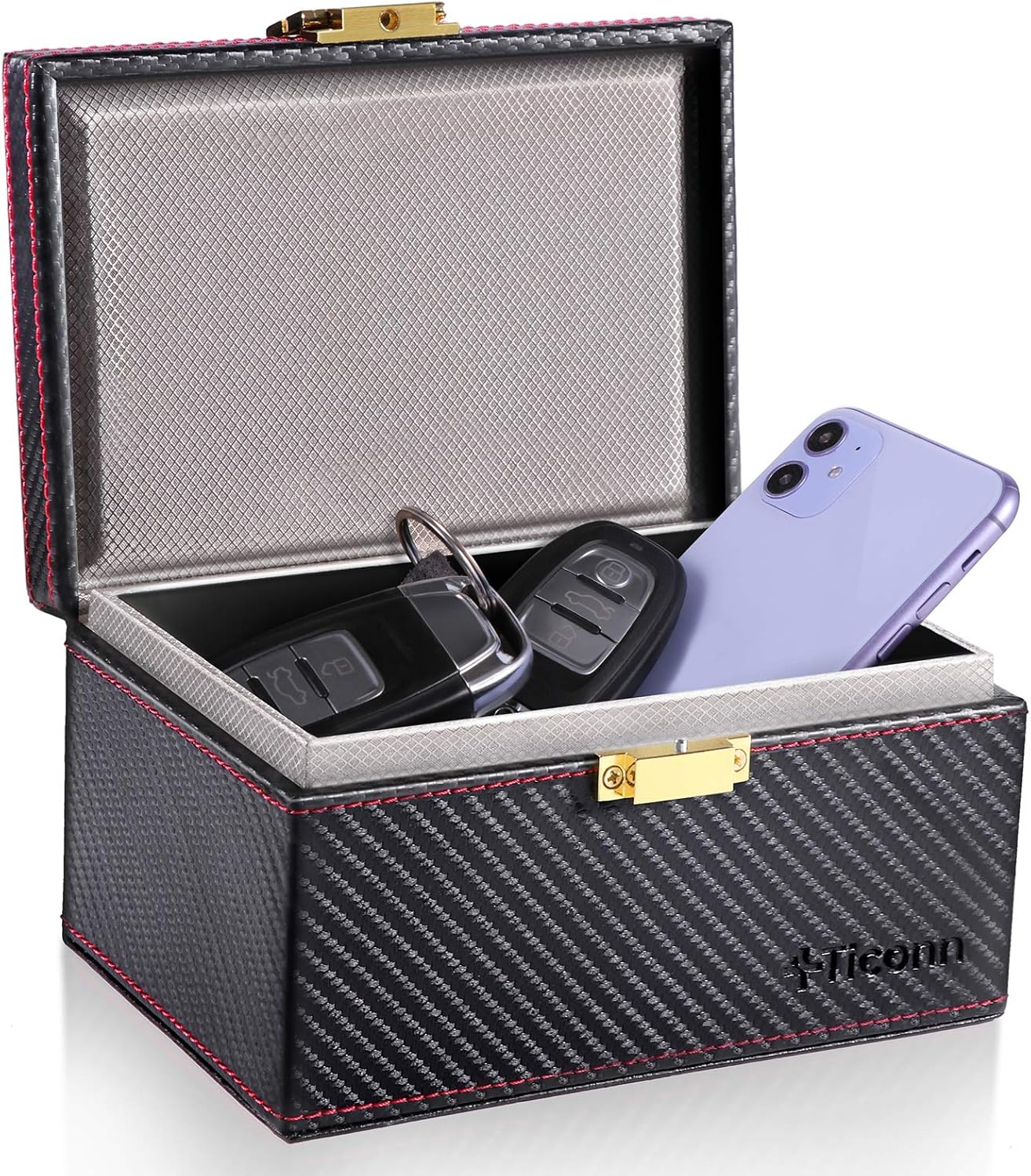 TICONN Faraday Box, Car Key Fob Protector, Carbon Fiber Signal Blocker for Keyless Fob, RFID Signal Blocking Pouch Cage