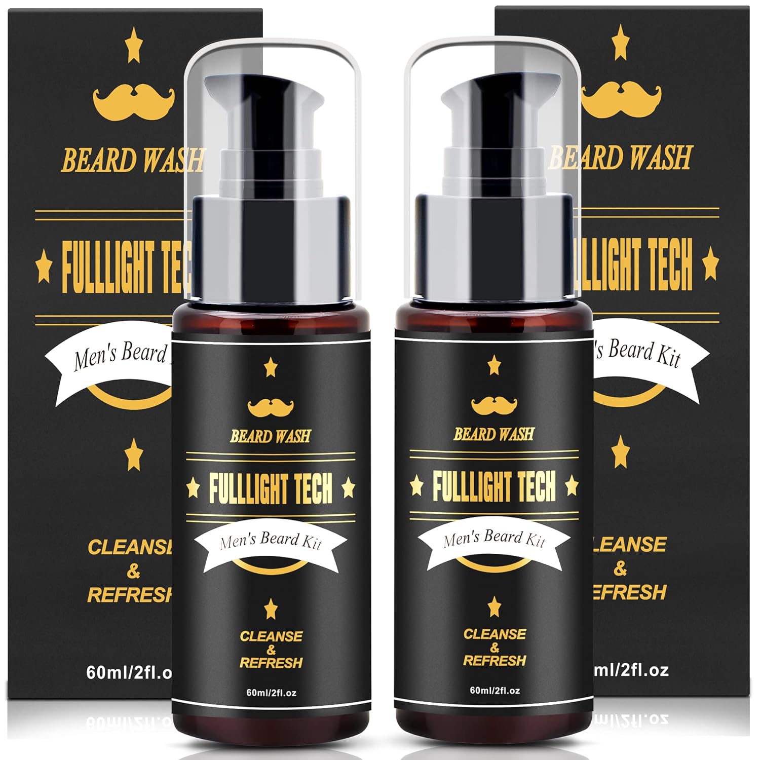 FULLLIGHT TECH 2 Pack Beard Wash/Beard Shampoo w/Argan Oil & Jojoba Oils,Rosemary Extract - Clean & Moisturizing & Nourishing for Mustache & Beard Maintenance Growth-Beard Kit for Men Gift