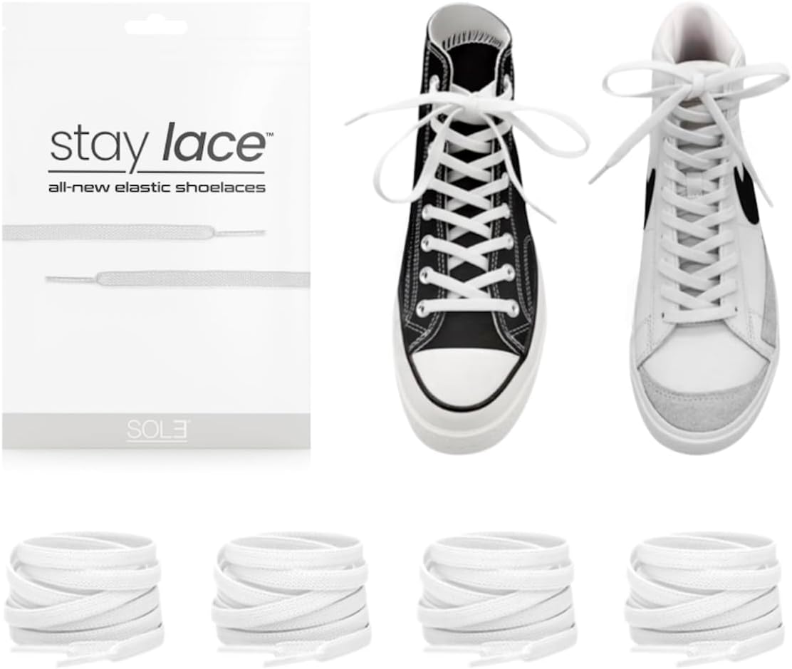 SOL3 Stay Lace Elastic Shoe Laces, 2 Pairs - Flat Stretch Replacement Shoelaces for High Top Converse, Blazer & Vans Sneakers