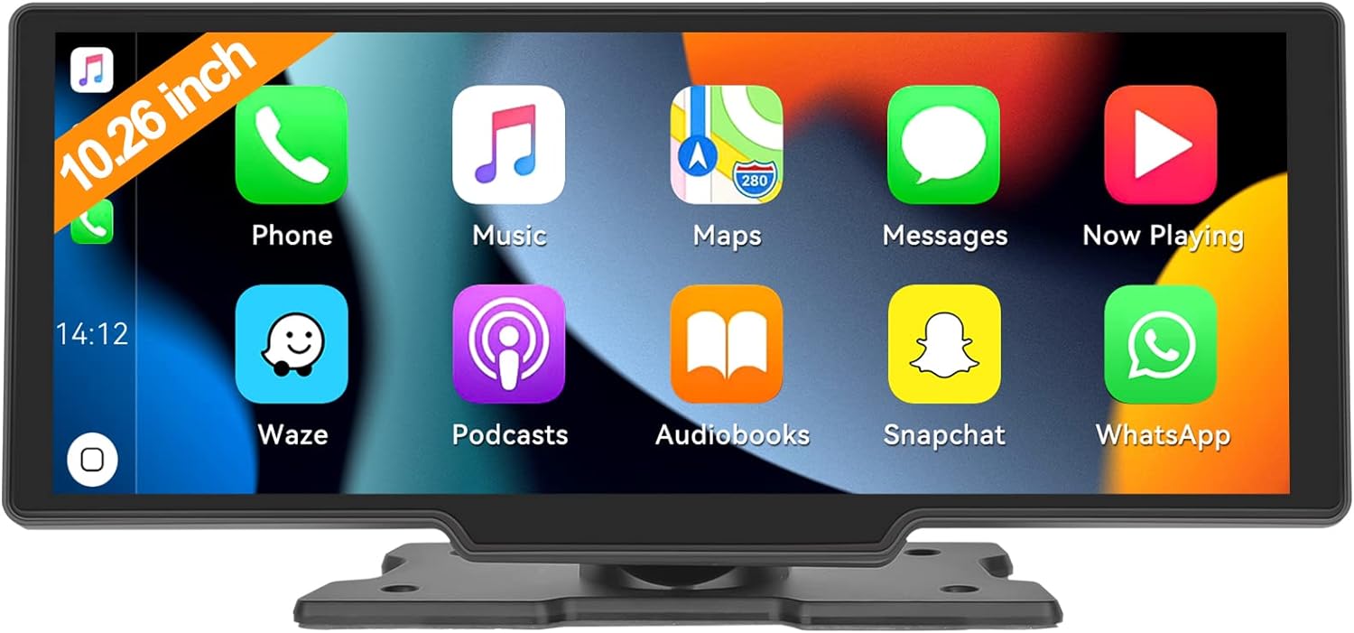 2023 Newest Wireless Apple Carplay & Android Auto 10.26 Inch IPS Touch Screen Portable Car Stereo with Bluetooth Car Radio Receiver Support Siri/Google Assistant FM Transmitter AUX Cable Dash Mount