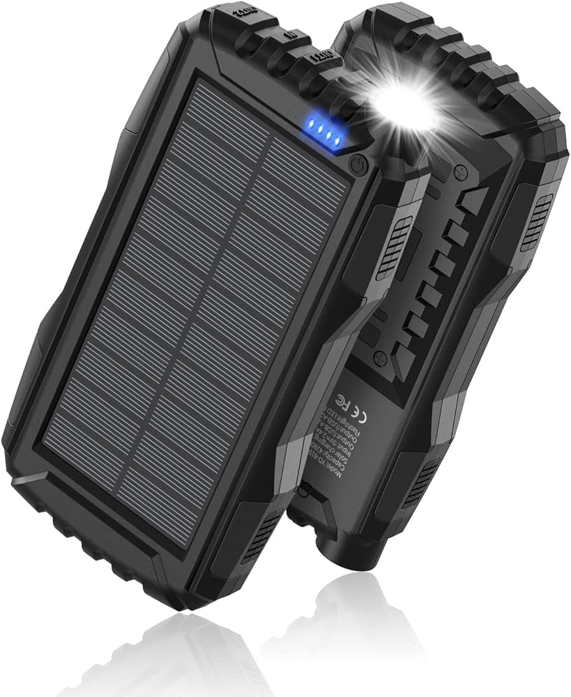 Power-Bank-Solar-Charger - 42800mAh Portable Charger,Solar Power Bank,External Battery Pack 5V3.1A Qc 3.0 Fast Charger Built-in Super Bright Flashlight (Black)