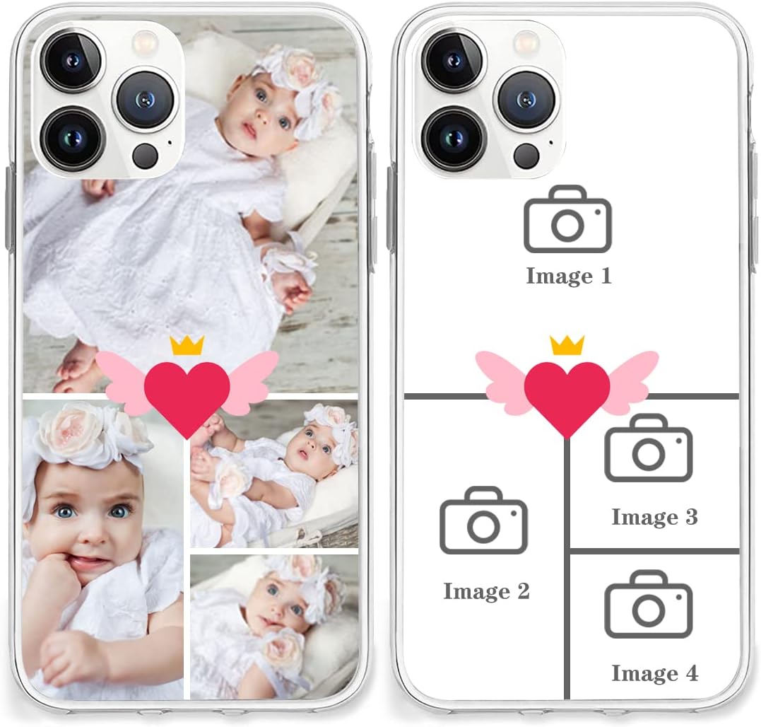 Personalized Multiple Pictures/Photos Customized Gift Custom Phone Case for iPhone 13 Pro Max Mini 12 Se 11 Xs 8 7 Plus 6S 5S 4S All Models Optional (4 Layout pics) 