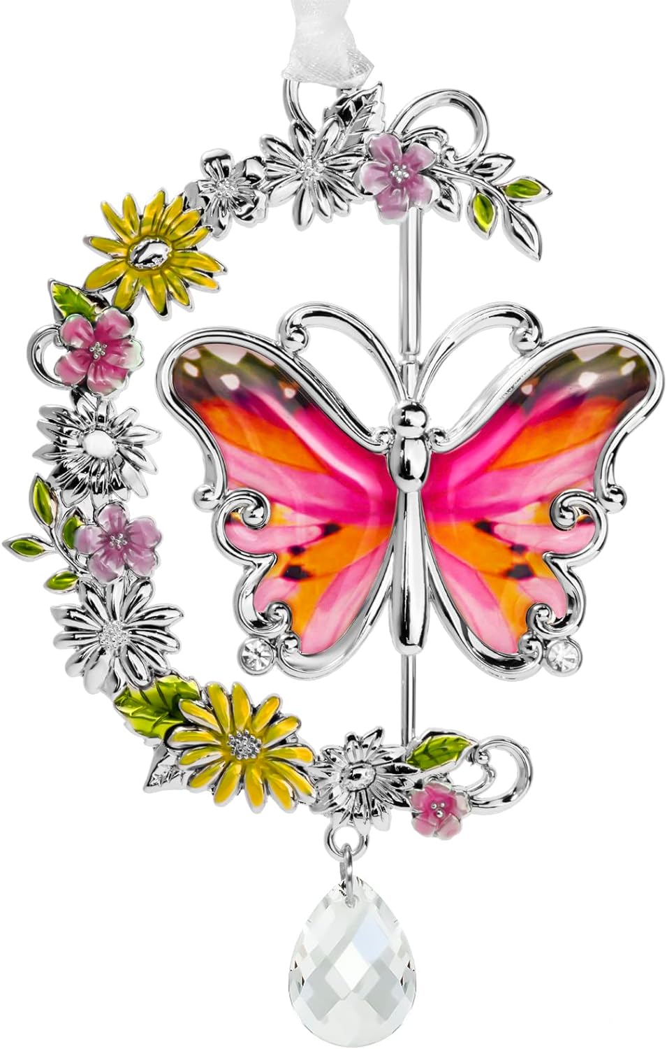 Laraine Butterfly Hanging Rotation Ornaments Charm Mom Mother's Day Butterfly Wind Chime Ornament Charm with Metal Heart Gifts for Mom Grandma Aunt Birthday (Rhinestone, Pink)