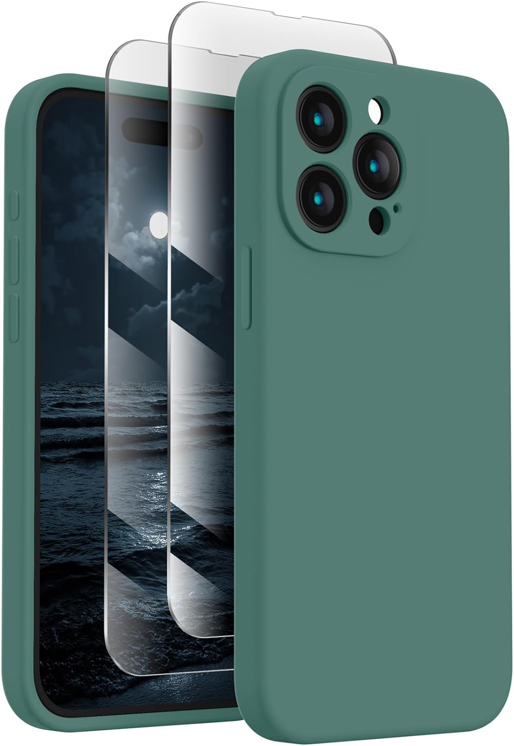 FireNova Designed for iPhone 15 Pro Max Case, Silicone Upgraded [Camera Protection] for iPhone 15 ProMax Case with [2 Screen Protectors], Anti-Scratch Microfiber Lining, 6.7 inch, Midnight Green