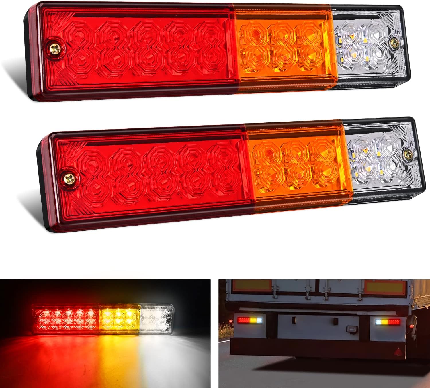 Nilight 2PCS Trailer Tail Light Bar 20LED Brake Running Turn Signals Reverse Light Tail Lights IP65 Waterproof for 10-30V Truck Trailer Caravan Van RV UTV Camper Boat, 2 Years Warranty