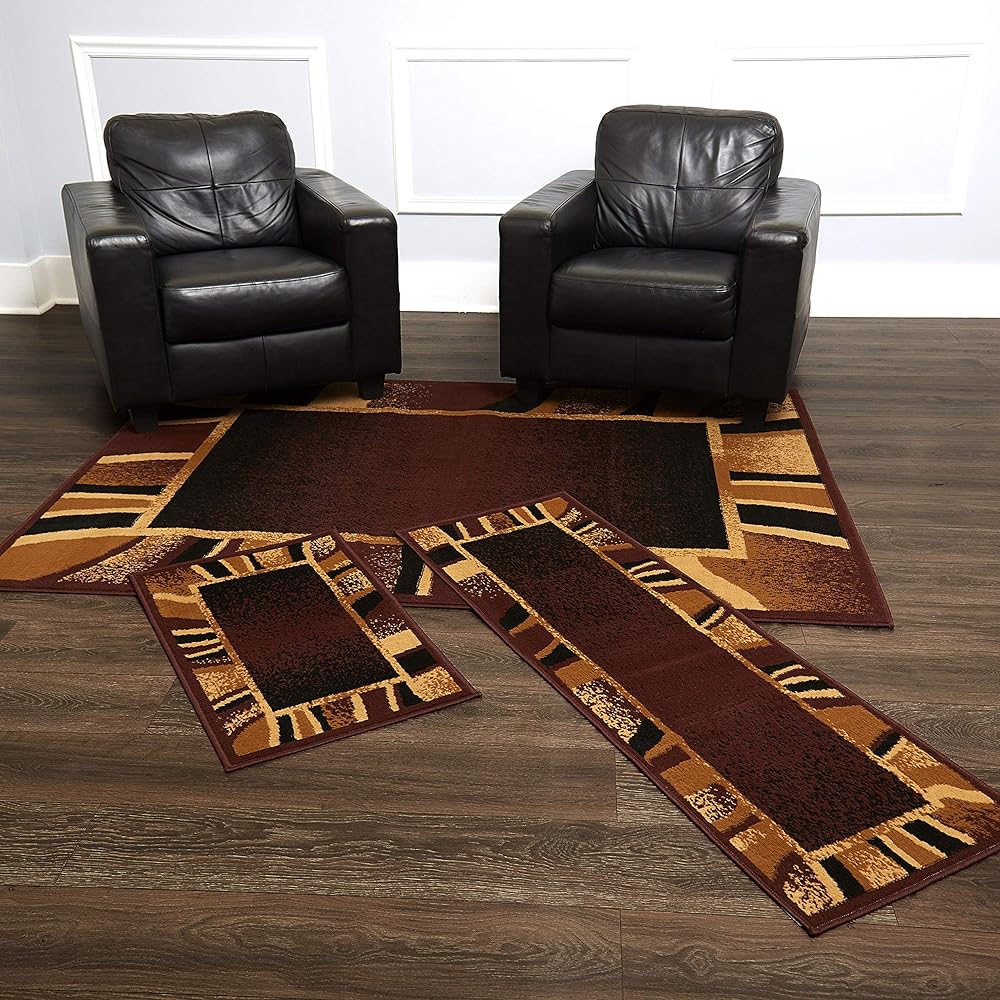 Home Dynamix Konya Contemporary Modern Area Rug 3 Piece Set Border Brown Beige Black