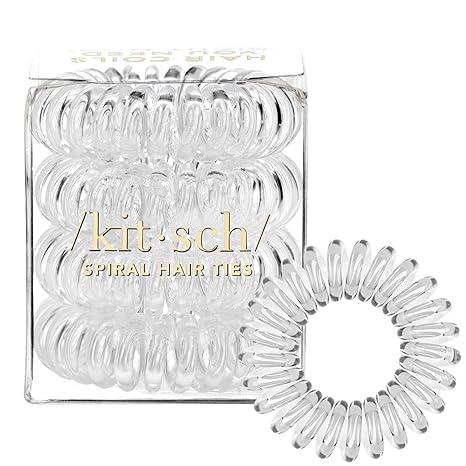 Kitsch Spiral Hair Ties, Coil Hair Ties, Phone Cord Hair Ties, Hair Coils - 4pcs, Transparent