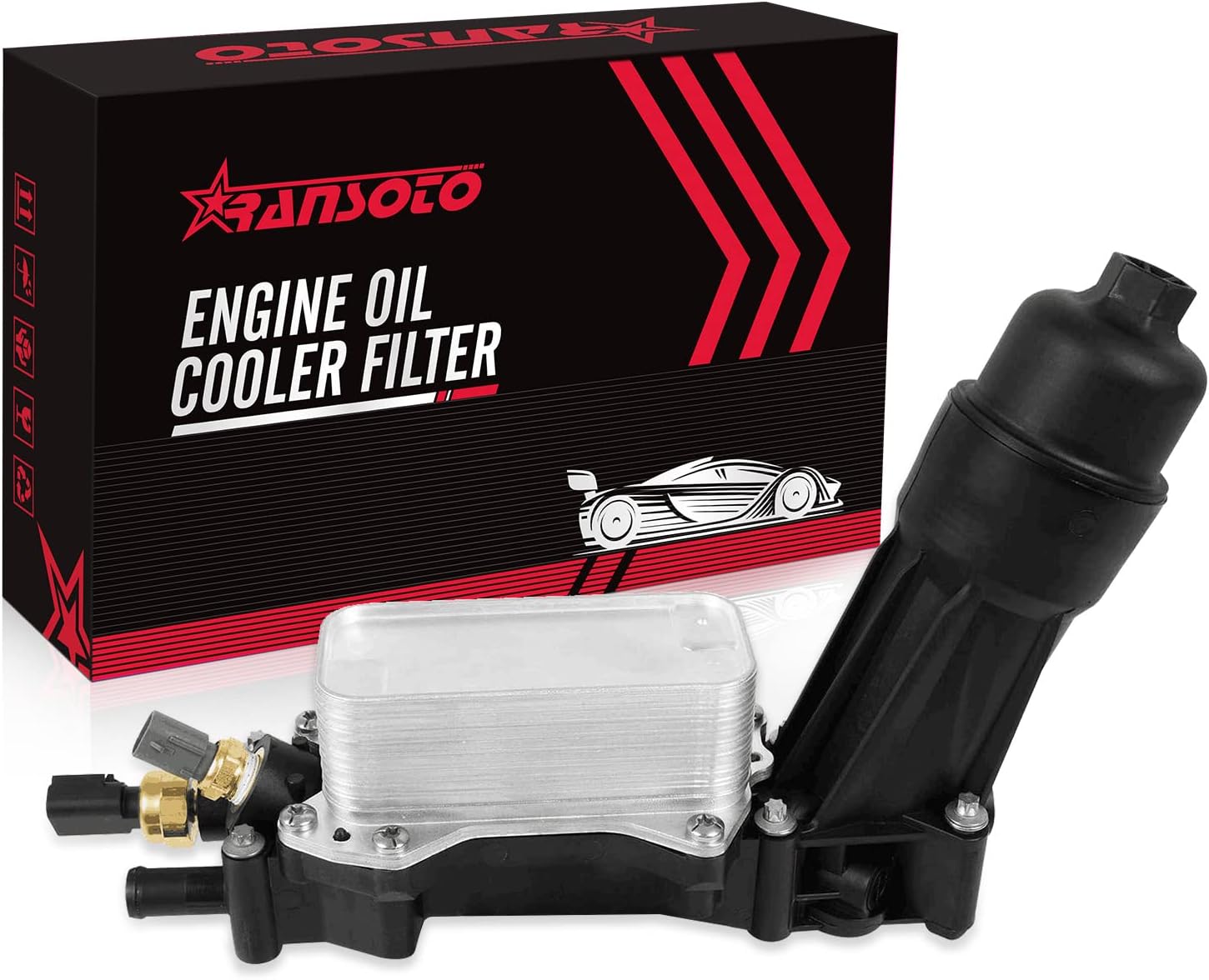 RANSOTO 68105583AF Engine Oil Cooler Filter Housing Adapter Compatible With 2014-2017 Chrysler 200, 300 | Dodge Challenger, Grand Caravan Jeep Grand Cherokee, Wrangler Ram 3.6L Replaces 68105583AA