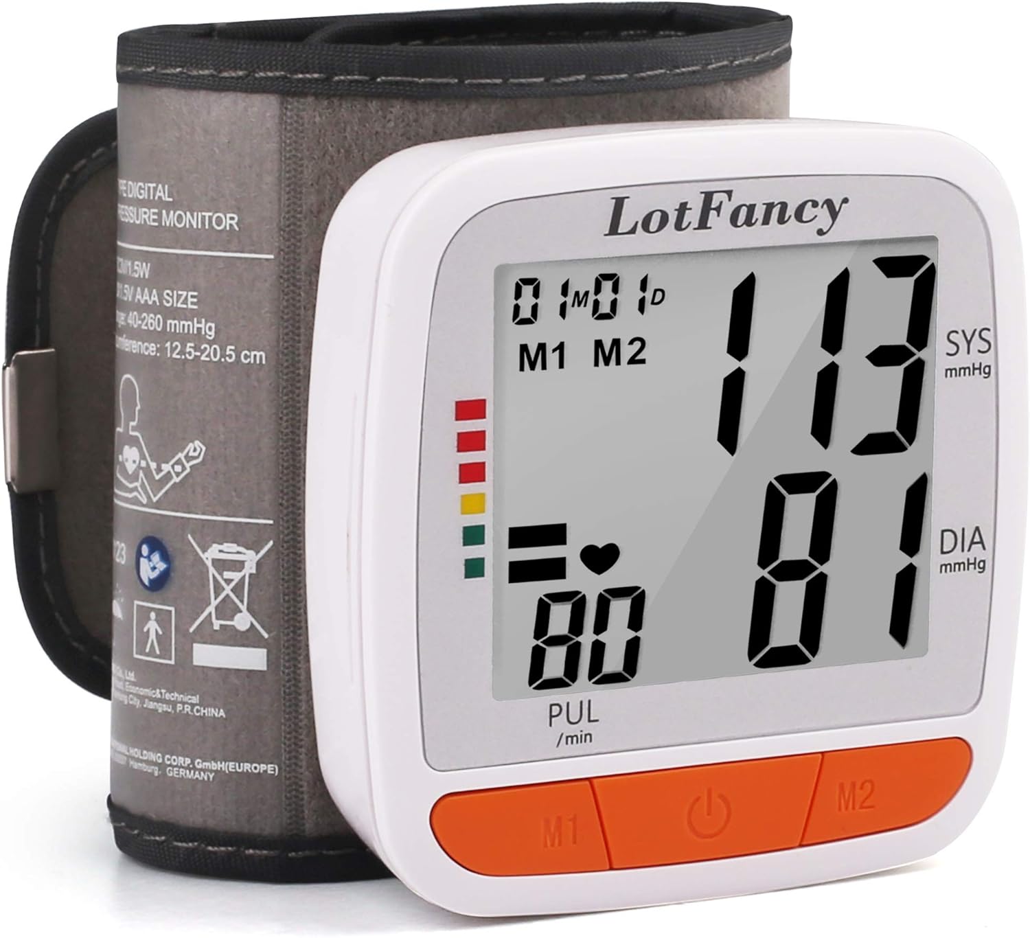 LotFancy Wrist Blood Pressure Monitor, Adjustable Cuff (4.9-8.1), 2 Users, 180 Reading Memory, Automatic Digital BP Monitor with Irregular Heartbeat Detector