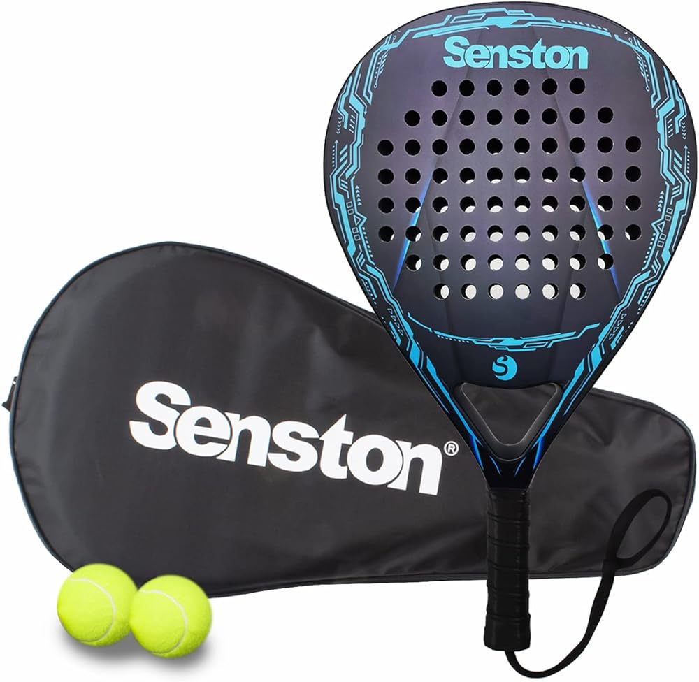 Senston Paddle Tennis Racket Carbon Fiber Surface with EVA Memory Flex-Foam Core - Padel Racket with Carry Bag and Balls for Pop Tennis Beach Tennis.