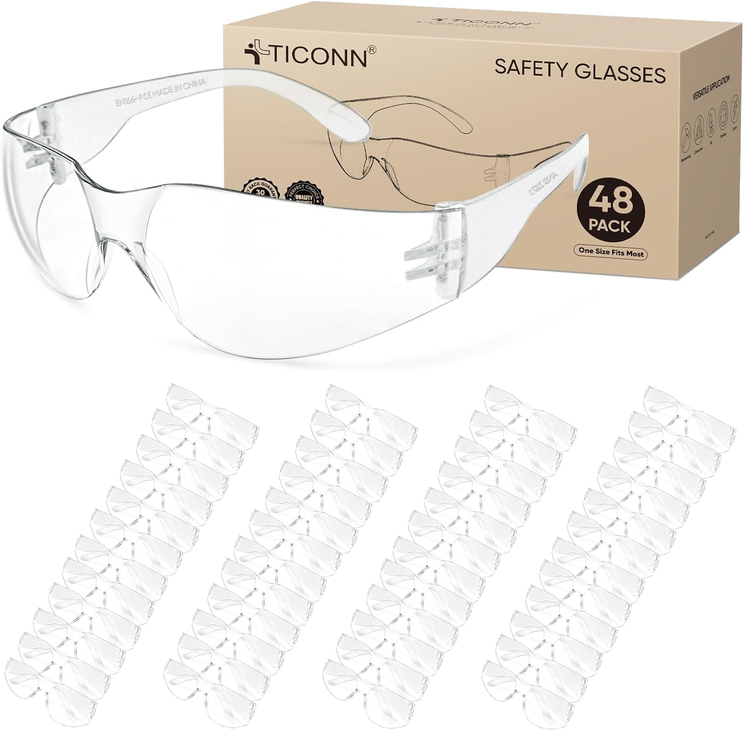 TICONN Clear Safety Glasses for Men, Safety Goggles with Scratch Impact Resistant Meets ANSI Z87.1 Standard