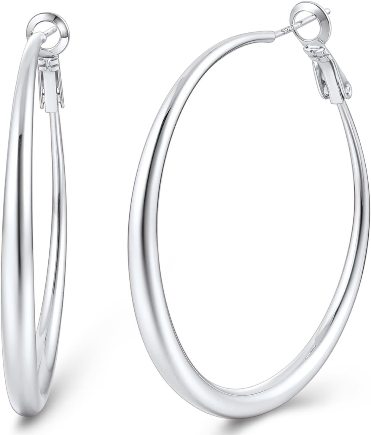 Jewlpire 14K Gold Plated Hoop Earrings with 925 Stering Silver Post, Lightweight & Hypoallergenic Gold/Silver/Rose Gold Hoop Earrings for Women 30mm/40mm/50mm/60mm
