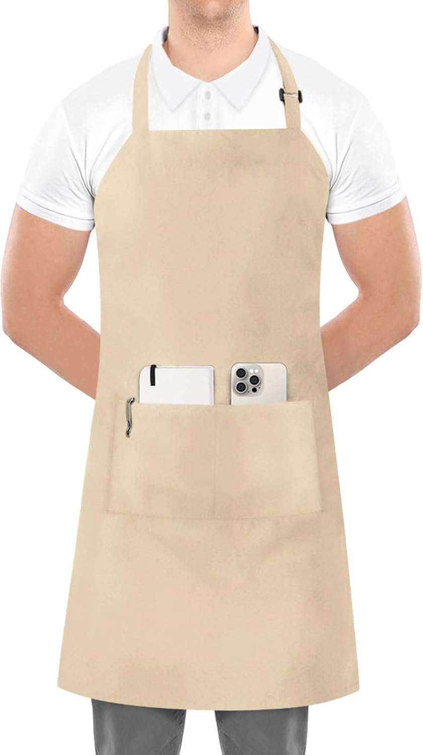 Utopia Kitchen 2 Pack Bib Apron, Adjustable with 2 Pockets, Water and Oil Resistant, Cooking Kitchen Chef Apron for Women Men