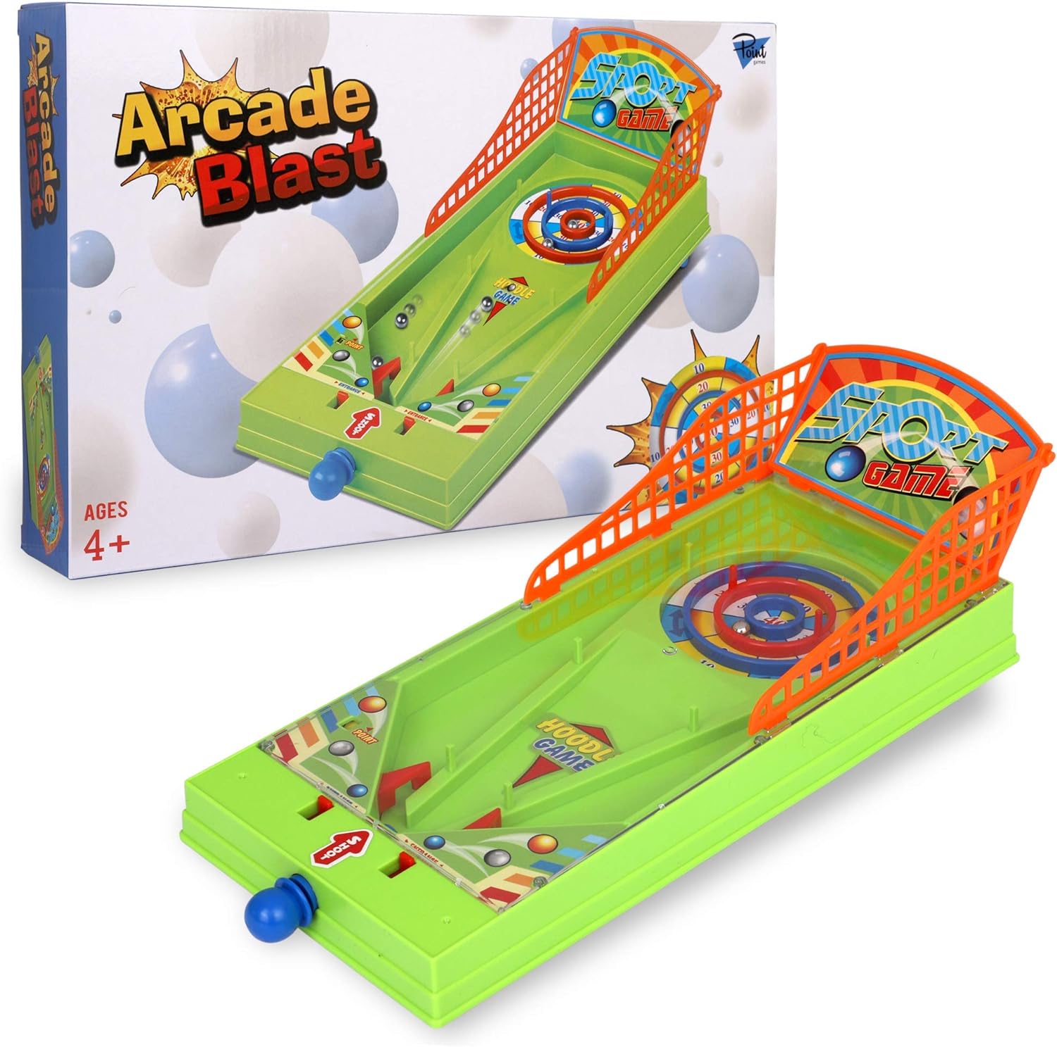 Point Games Arcade Blast - Miniature Tabletop Sports Shooting Arcade Game - Self-Contained & Safe Arcade Toy - Small Board Game- Shooting Machine for Kids