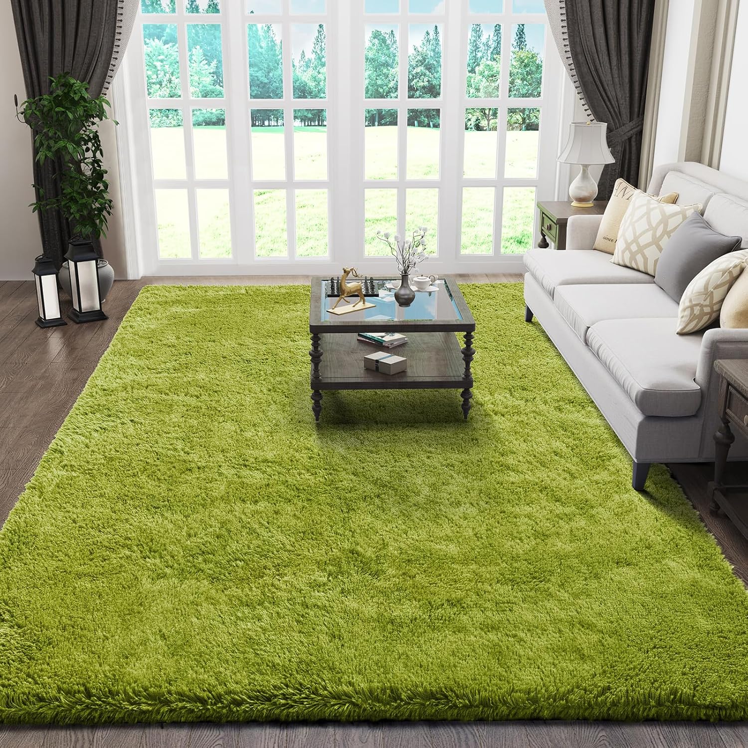 Ophanie Green Rugs for Living Room 5x8, Grass Shag Fluffy Large Fuzzy Plush Soft Carpets, Floor Shaggy Area Rugs for Bedroom, Carpet for Kids Boys Girls Dorm Nursery Home Decor Aesthetic