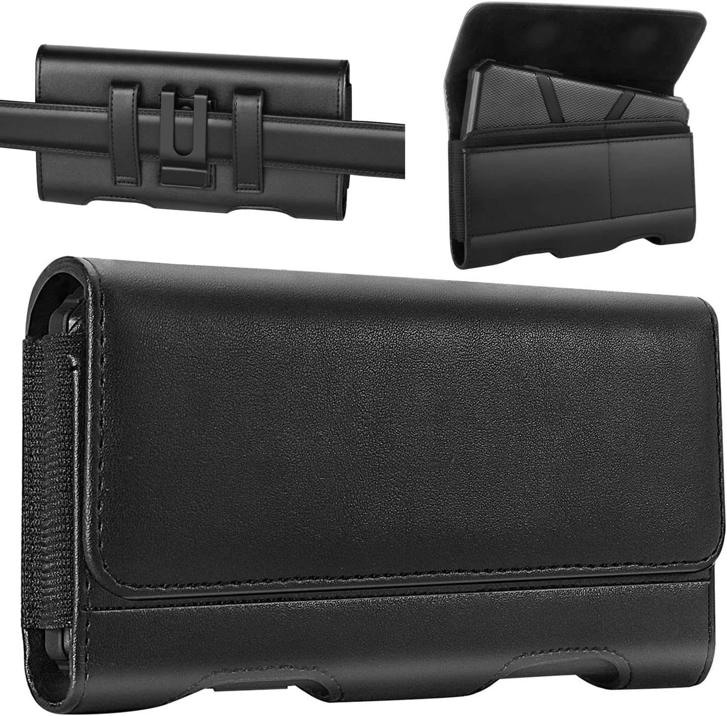 Mopaclle Phone Holster for Galaxy S23 Ultra S24 Ultra Note 20 Ultra 5G Note 10 Plus, A04 A03 A24 4G A54 A51 A71 A23 A12 A32 Leather Cell Phone Belt Clip Holster Carrying Pouch w Card Holder,Black