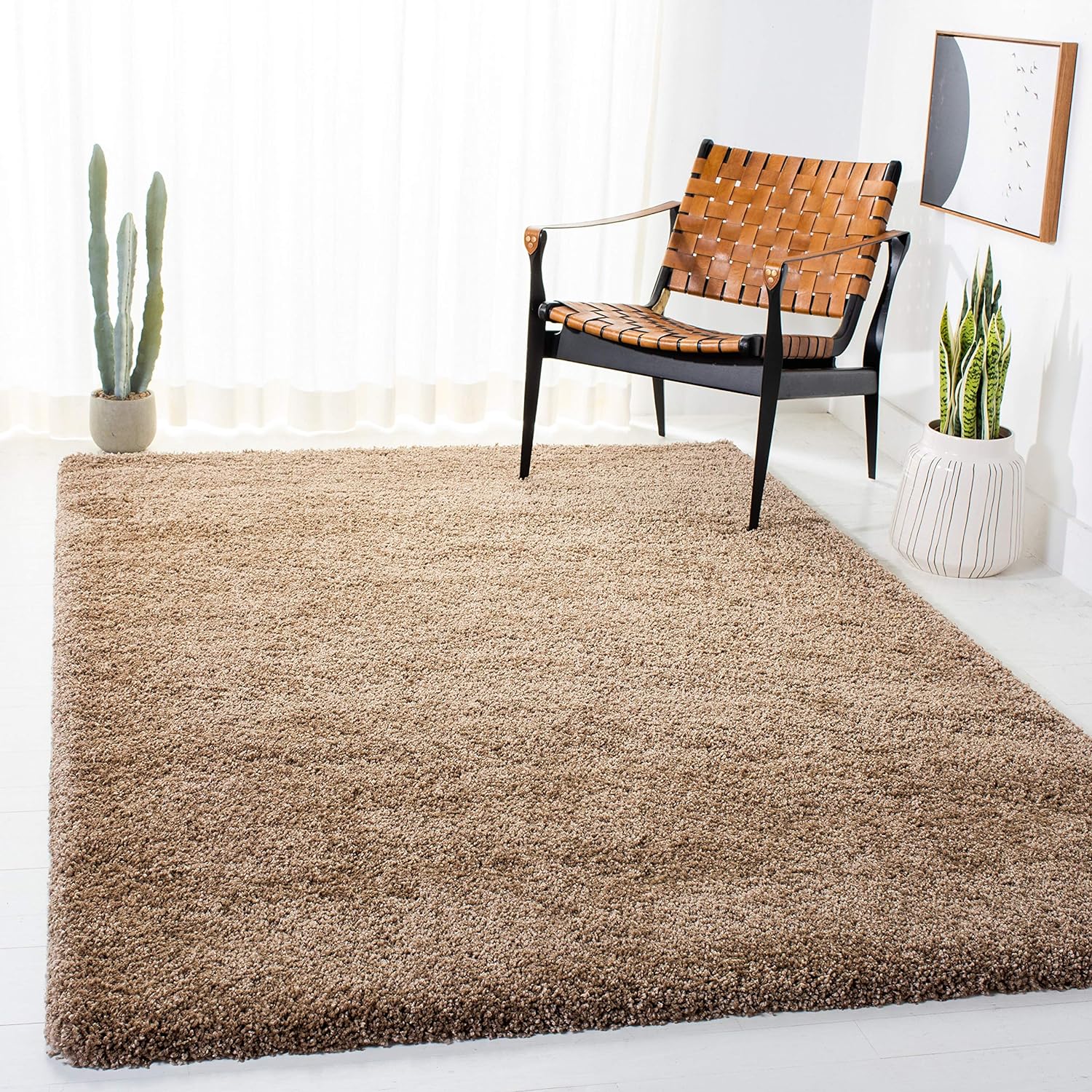 SAFAVIEH Milan Shag Collection Area Rug - 5'1 x 8', Dark Beige, Solid Design, Non-Shedding & Easy Care, 2-inch Thick Ideal for High Traffic Areas in Living Room, Bedroom (SG180-1414)