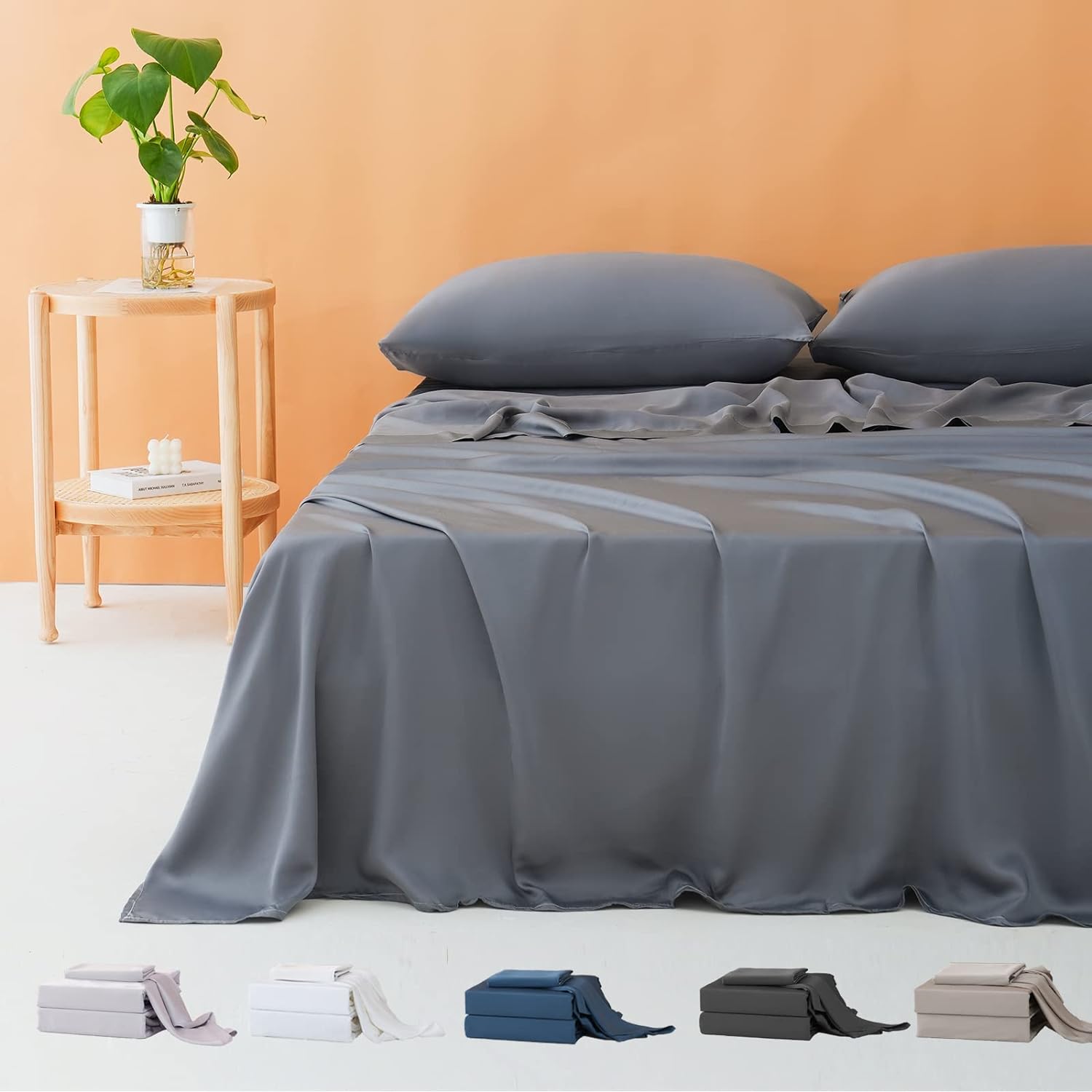 Bedbay+Luxury+Twin+Sheet+Set%2c100%25+Viscose+from+Bamboo%2cSilky+Soft+Cooling+Sheet+Set+for+Hot+Sleepers%2c16%22+Deep+Pocket+Bed+Sheet+Set%2c1+Flat+Sheet%2c1+Fitted+Sheet%2c1+Pillowcase-Charcoal%2cTwin